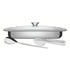 Kit Para Assar E Servir Tramontina Cosmos Em Aço Inox 3 Peças Com Tampa De Vidro E Acabamento Fosco