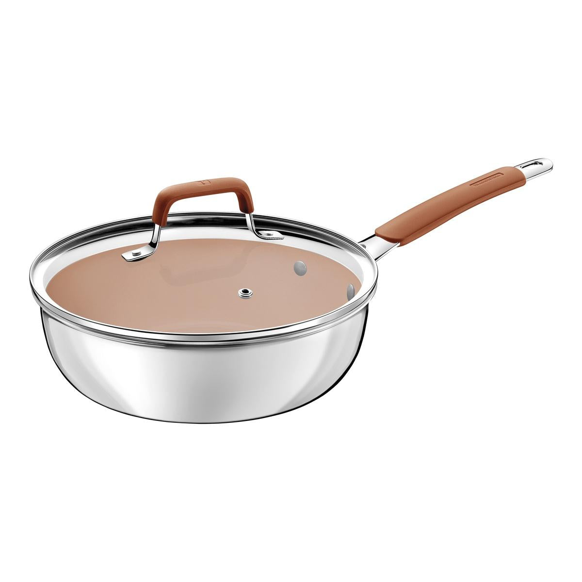 Frigideira Funda Com Tampa 24 Cm 3,1 L Tramontina Romagna Inox Cerâmica Indução