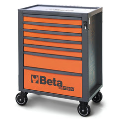 Carrinho para Ferramentas 800KG Laranja e Cinza 7 Gavetas Tampo de Madeira Fechadura RSC24/7-O Beta