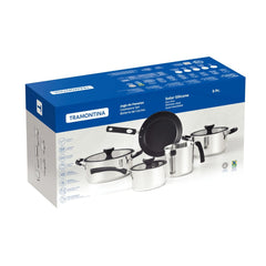 Jogo De Panelas Tramontina Solar Silicone Aço Inox Fundo Triplo 5 Peças Indução