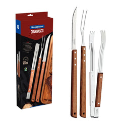 Jogo De Utensílios Para Churrasco 3 Peças Aço Inox E Madeira Tramontina