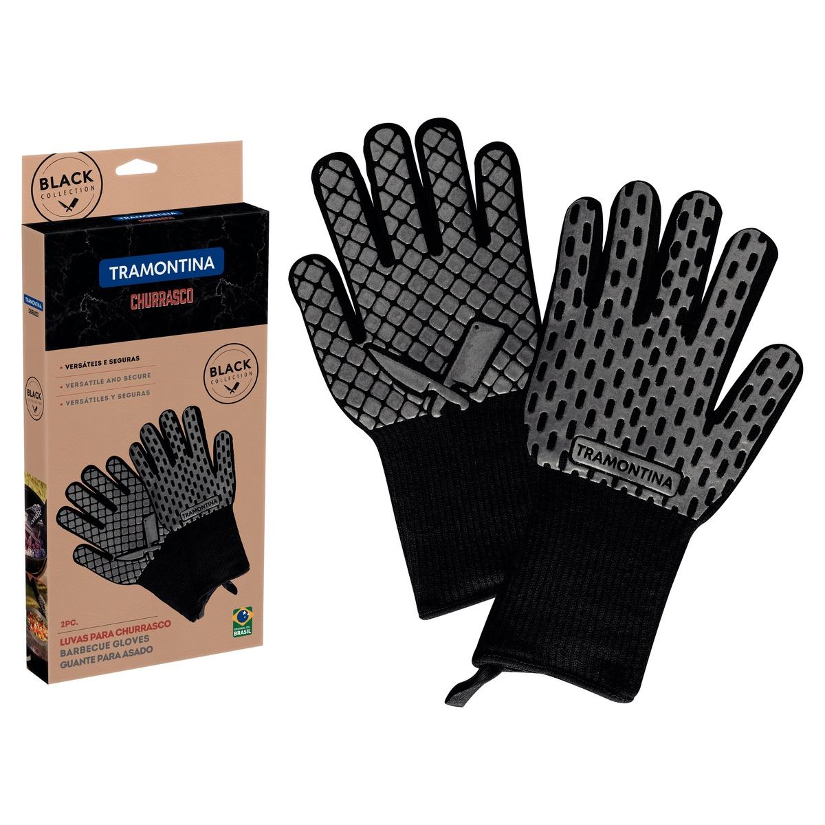Luva De Proteção Térmica Tramontina Churrasco Black 02 Peças Em Aramida E Silicone Profissional