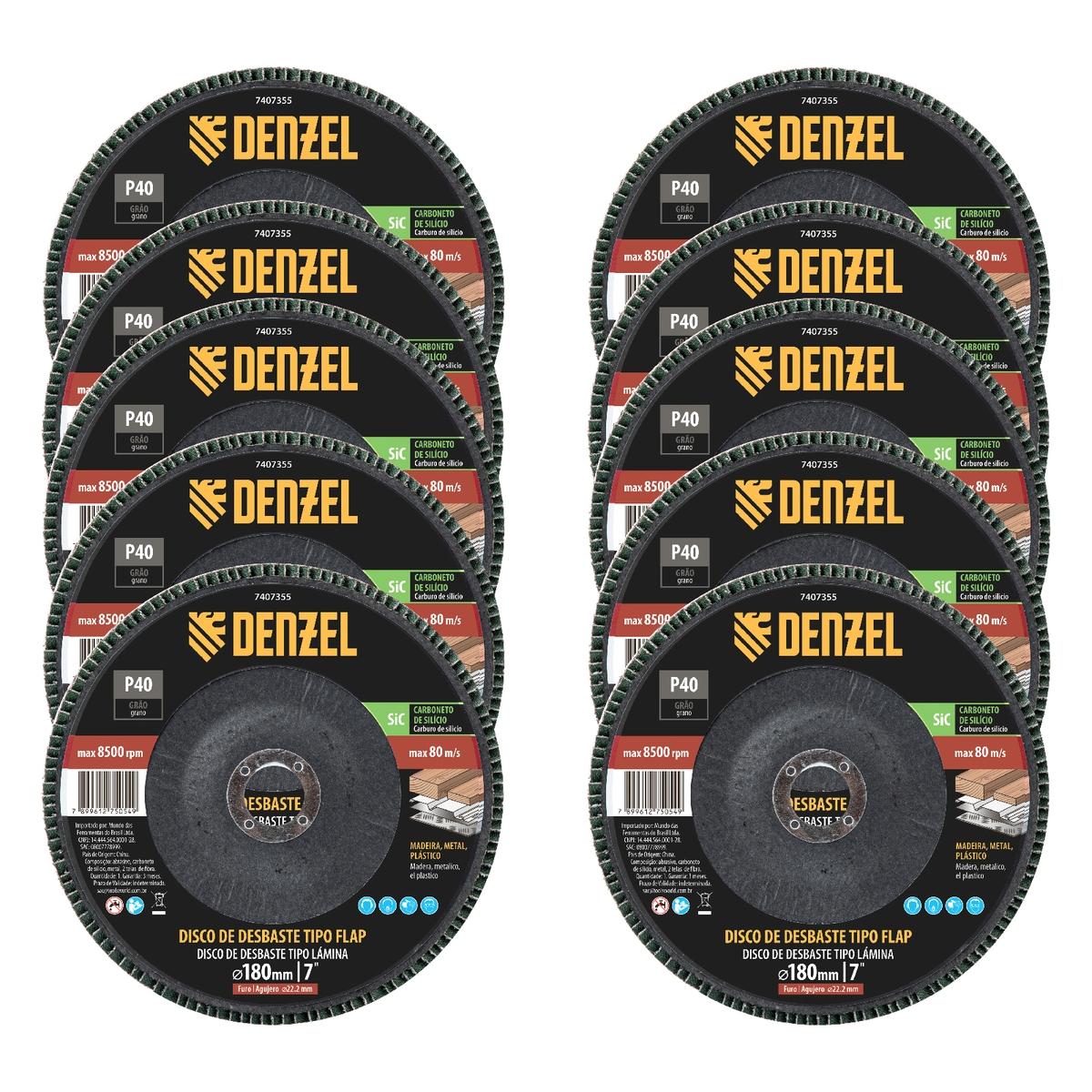 Disco Desbaste Tipo Flap Carboneto de Silício Grão 40 180mm 22,2mm Denzel 7407355 Para Esmerilhadeira
