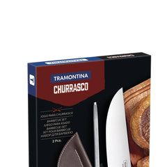 Jogo De Facas Tramontina Polywood Castanho Com Chaira 02 Peças Aço Inox E Bainha Em Couro