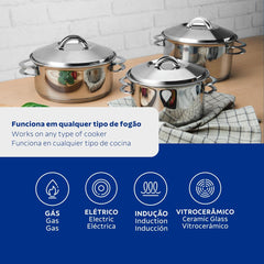 Jogo De Panelas Tramontina Solar Aço Inox Fundo Triplo 3 Peças Indução