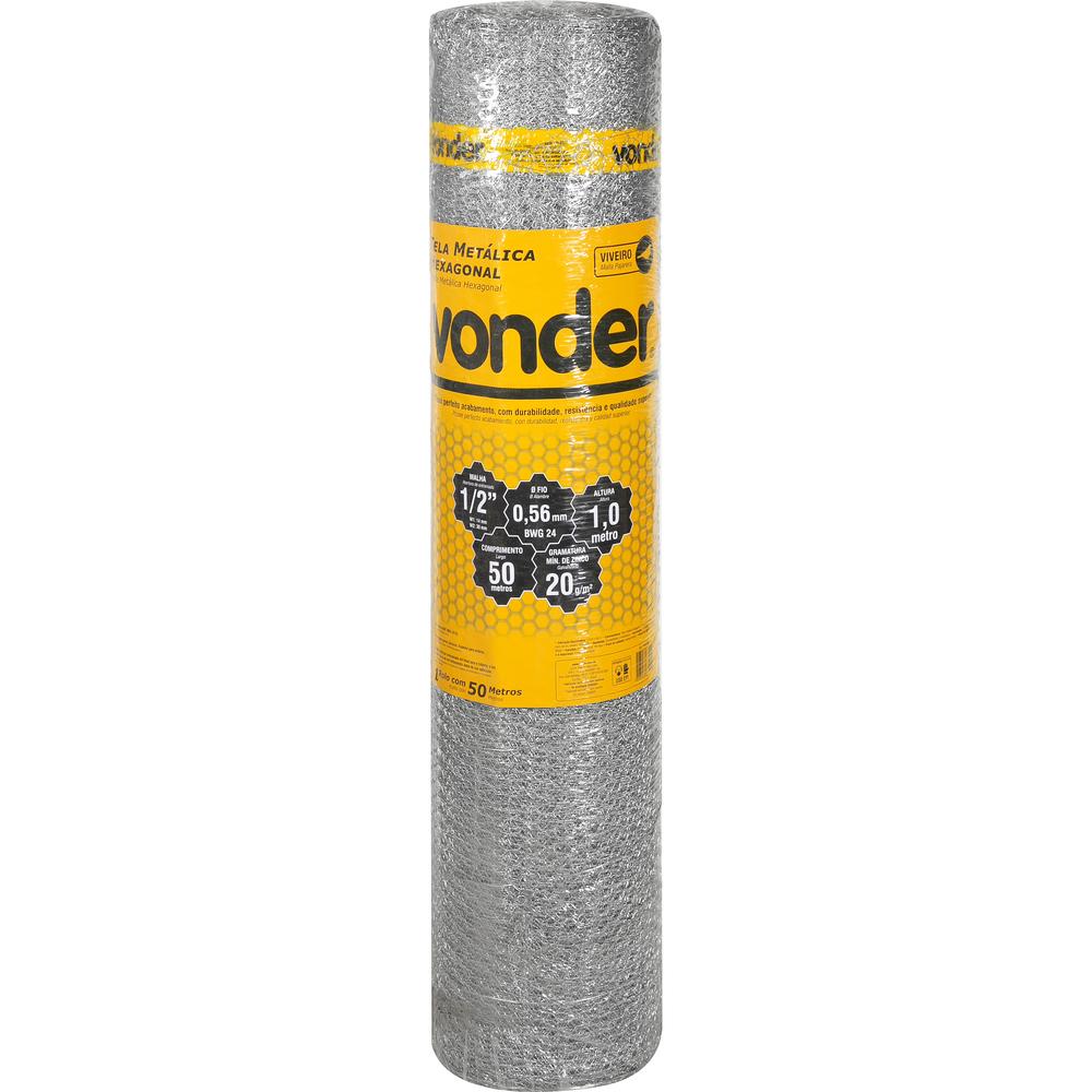 Tela Metálica Viveiro Hex Malha 1/2'' BWG24 1,0m 50m Vonder