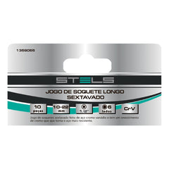 Jogo de Soquete Sextavado Longo 1/2'' 10-22mm 10PCS Aço CrV Stels 1359055