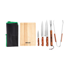 Kit Churrasco Inox 7 Peças Facas Pinças Garfo e Tábua de Corte Palisad 7914955