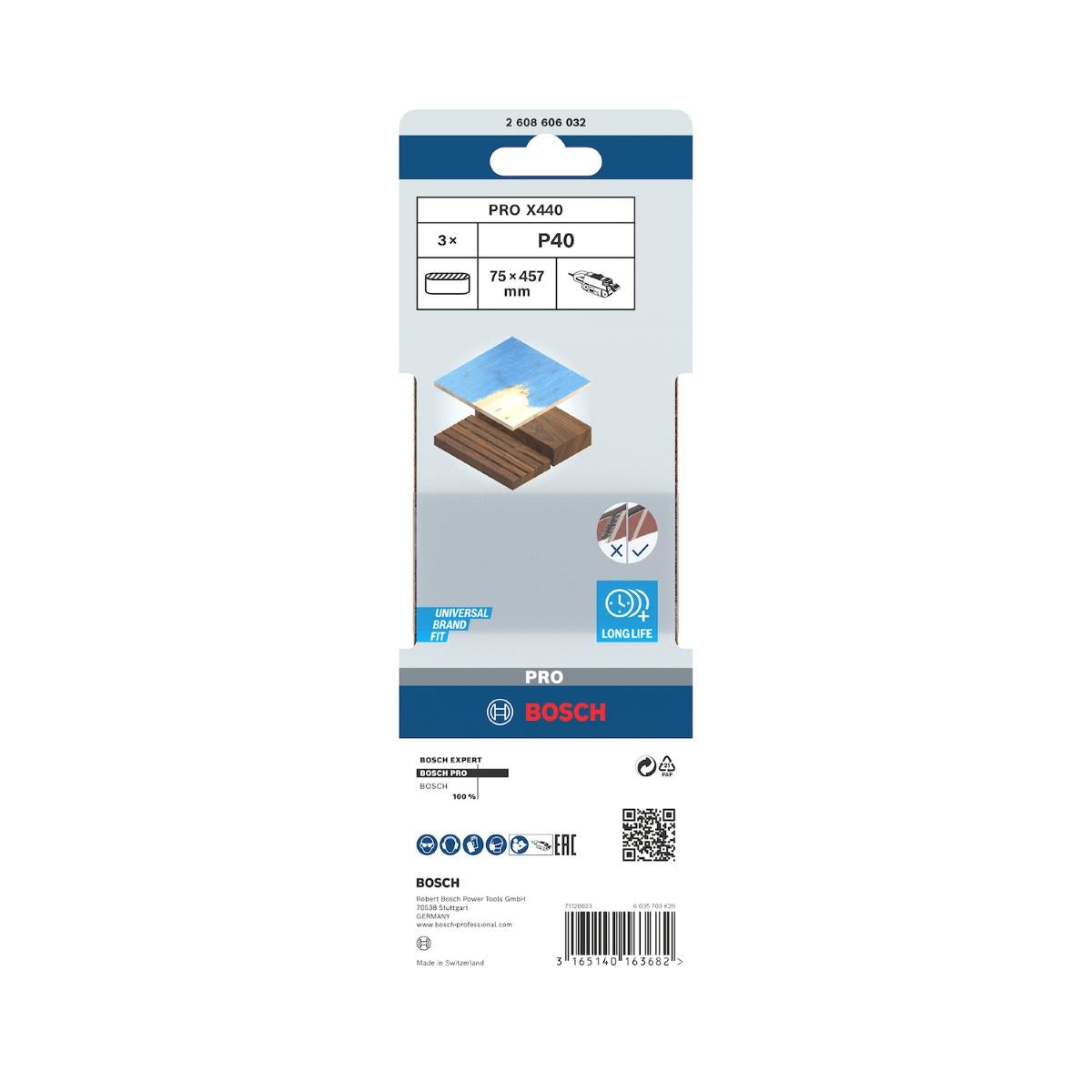Cinta De Lixa Bosch Pro X440 75X457mm Grano 40 3Un