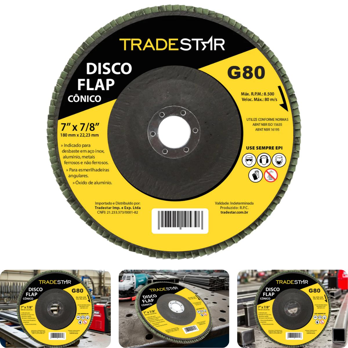 Disco Flap 180 mm G80 Fibra Cônico Aço Tradestar