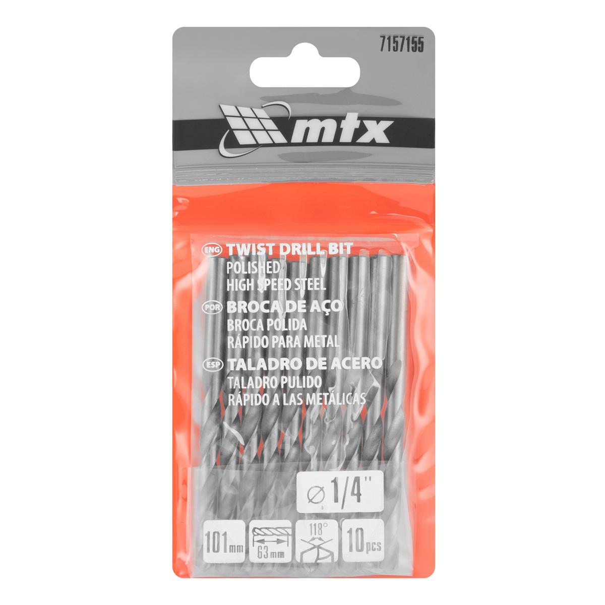 Brocas Aço Rápido Standard Metal 10 Unidades Encaixe 1/4'' HSS 62-65HRC MTX Profissional