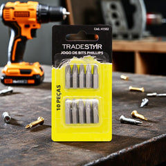 Jogo Bits Phillips 1/4'' 25 mm 10 Peças Tradestar