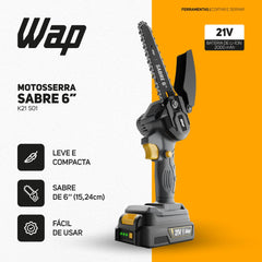 Motoserra De Poda Portátil WAP Sabre 6 K21 S01 Sabre 6 Polegadas 2000mnAh Corte de 10cm Para Jardinagem
