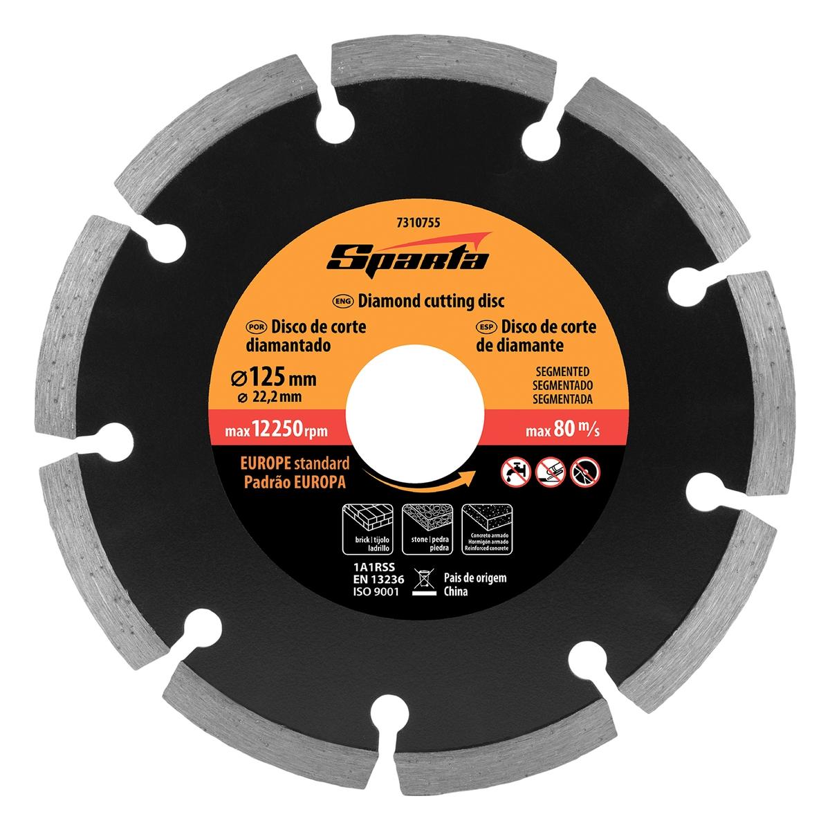 Disco de Corte Segmentado Diamantado 125 x 22,2mm com Anel Redutor 20mm Sparta 7310755 para Corte Seco