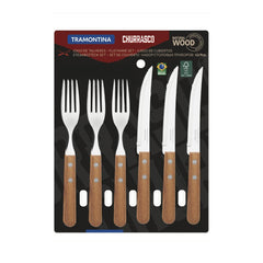 Jogo De Talheres Tramontina Churrasco 12 Peças Aço Inox E Madeira Natural Com Tratamento Térmico