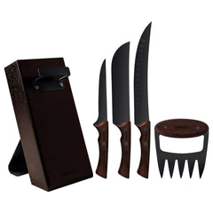Kit Para Churrasco Tramontina Black 05 Peças Aço Inox Escurecido E Madeira Suporte