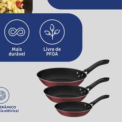 Jogo De Frigideiras 03 Peças Starflon Max Vermelho Linz Tramontina