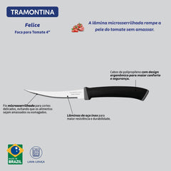 Conjunto 2 Facas Para Tomate Tramontina Felice Aço Inox E Cabo Polipropileno Preto Profissional