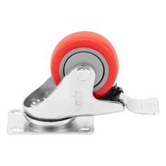 Rodízio Borracha Vermelha 3'' 75mm PVC Poliuretano Com Freio 50kg Giratório MTX