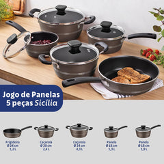 Jogo De Panelas Tramontina Sicília Alumínio 3 Mm 5 Peças Avelã Starflon Excellent
