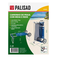 Carrinho de Praia com Mesa e Rede Camping 105x45x50cm Prático e Multifuncional Palisad