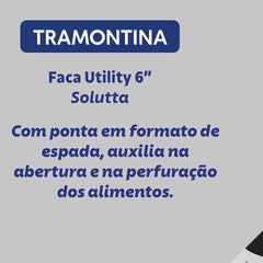 Faca Utility Tramontina Solutta 15 Cm Aço Inox Cabo Policarbonato Fibra De Vidro Certificada NSF