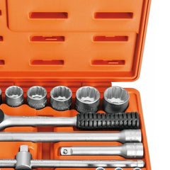 Maleta Soquetes Estriados 22 Peças 1/2'' Tramontina PRO Aço Cromo Vanádio Sistema Hyper Drive