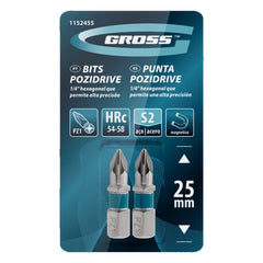 Bit Pozidriv PZ1 Aço Rápido 25mm 2pcs Gross Alta Resistência e Fixação Magnética