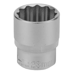 Soquete Estriado 1/2'' 28mm Cromo Vanádio Com Clips Plástico Para Mecânica