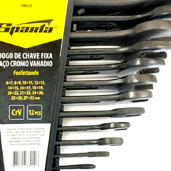 Jogo de Chave Fixa Cromo Vanádio Fosfatizadas 6-32mm 12 Peças Sparta 1496555