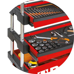 Carrinho de Ferramentas Tipo Trolley Rebatível 2 Gavetas com 6 Tabuleiros Vermelho C27S-R Beta