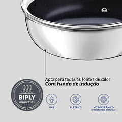 Frigideira Funda Com Tampa 24 Cm 3,1 L Tramontina Romagna Indução Cerâmica Black Stone