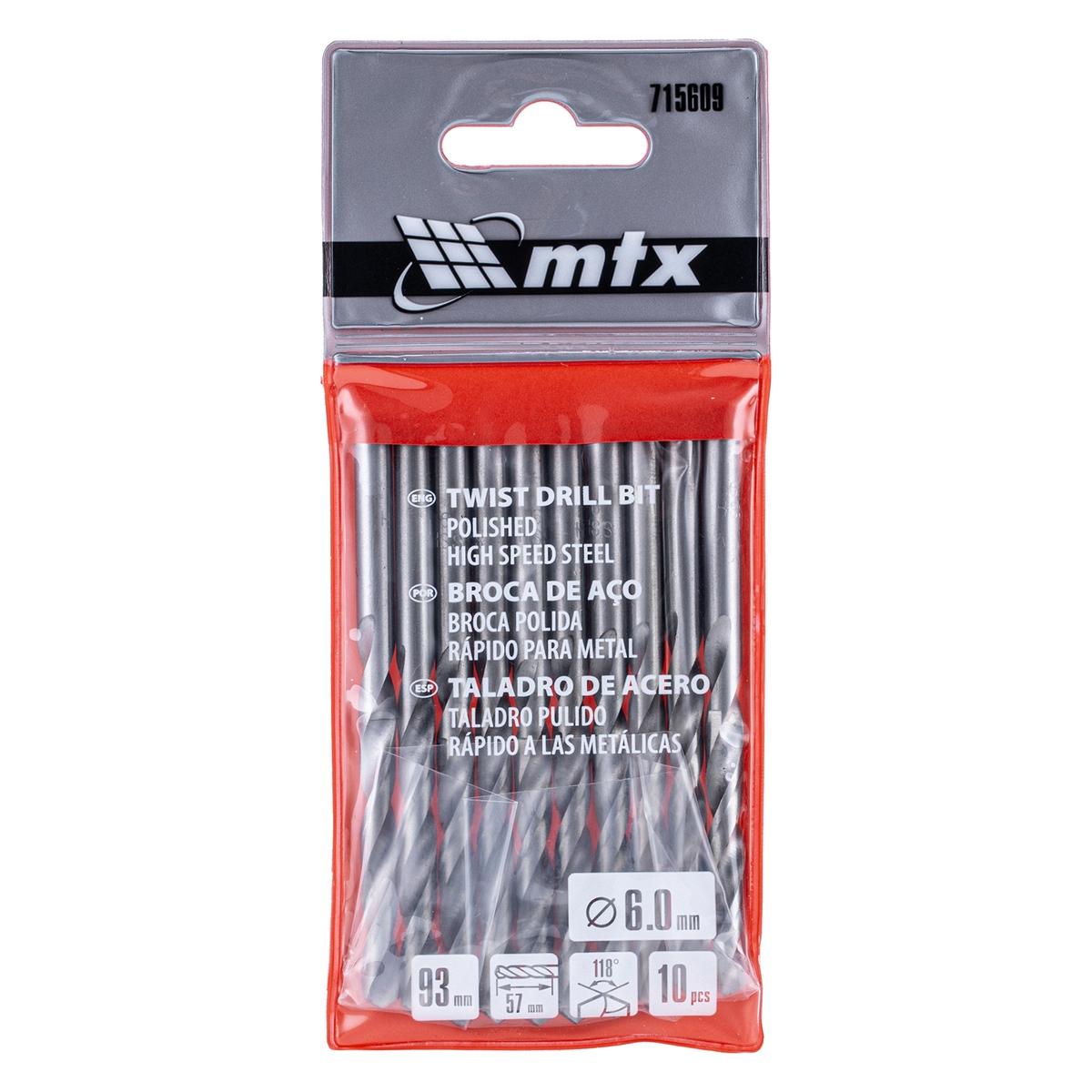 Jogo Broca Aço Rápido 6mm Para Metal 10 Peças HSS Polida Mtx 715609 Profissional