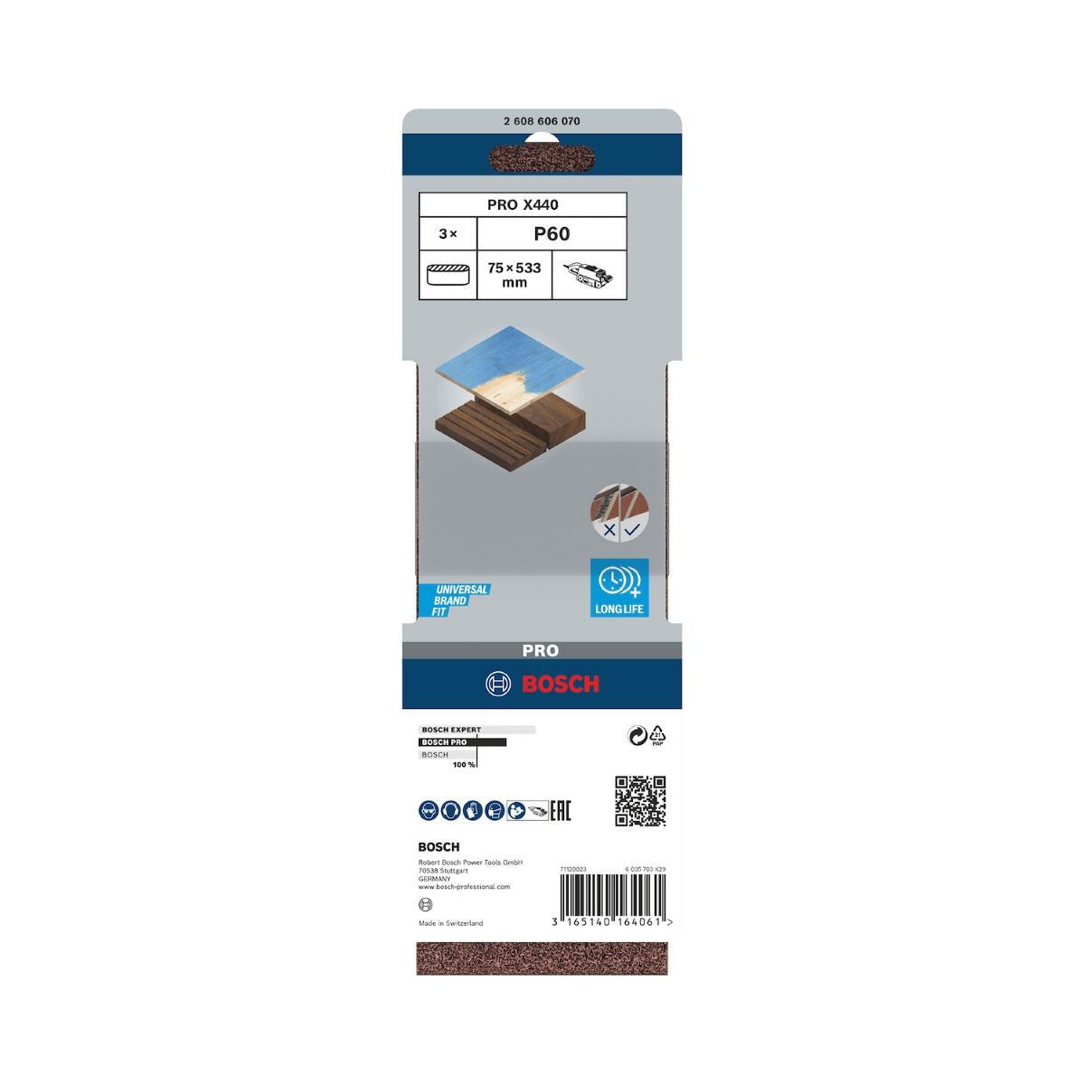 Cinta De Lixa Bosch Pro X440 75X533mm Grano 60 3Un
