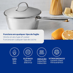 Panela Tramontina Allegra Aço Inox Fundo Triplo 20 cm 2,7 L Indução