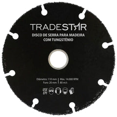 Disco Tungstenio 110 mm para Madeira Furo 20 mm Tradestar