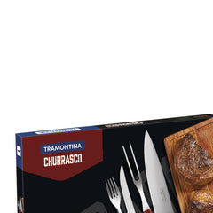 Kit Para Churrasco Tramontina 14 Peças Aço Inox Polywood Vermelho Lâmina Resistente Facas E Garfos