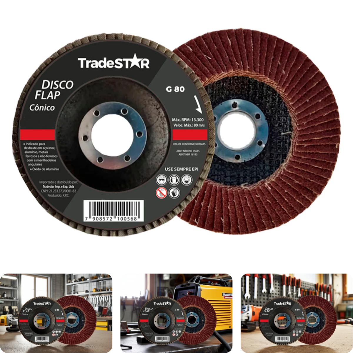 Disco Flap 115 mm G80 Fibra Cônico Aço Tradestar