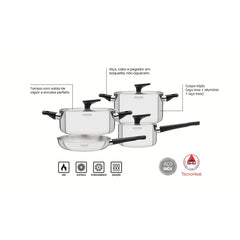 Jogo De Panelas Tramontina Grano Baquelite Aço Inox Corpo Triplo 4 Peças Indução