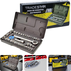 Jogo Soquete Sextavados 1/4 - 3/8'' Tradestar