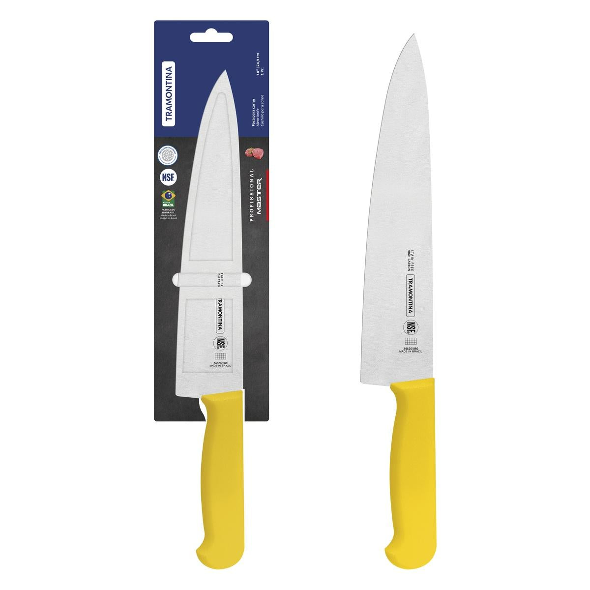 Faca Para Carne Profissional Master 10 Polegadas Aço Inox Cabo Amarelo Tramontina