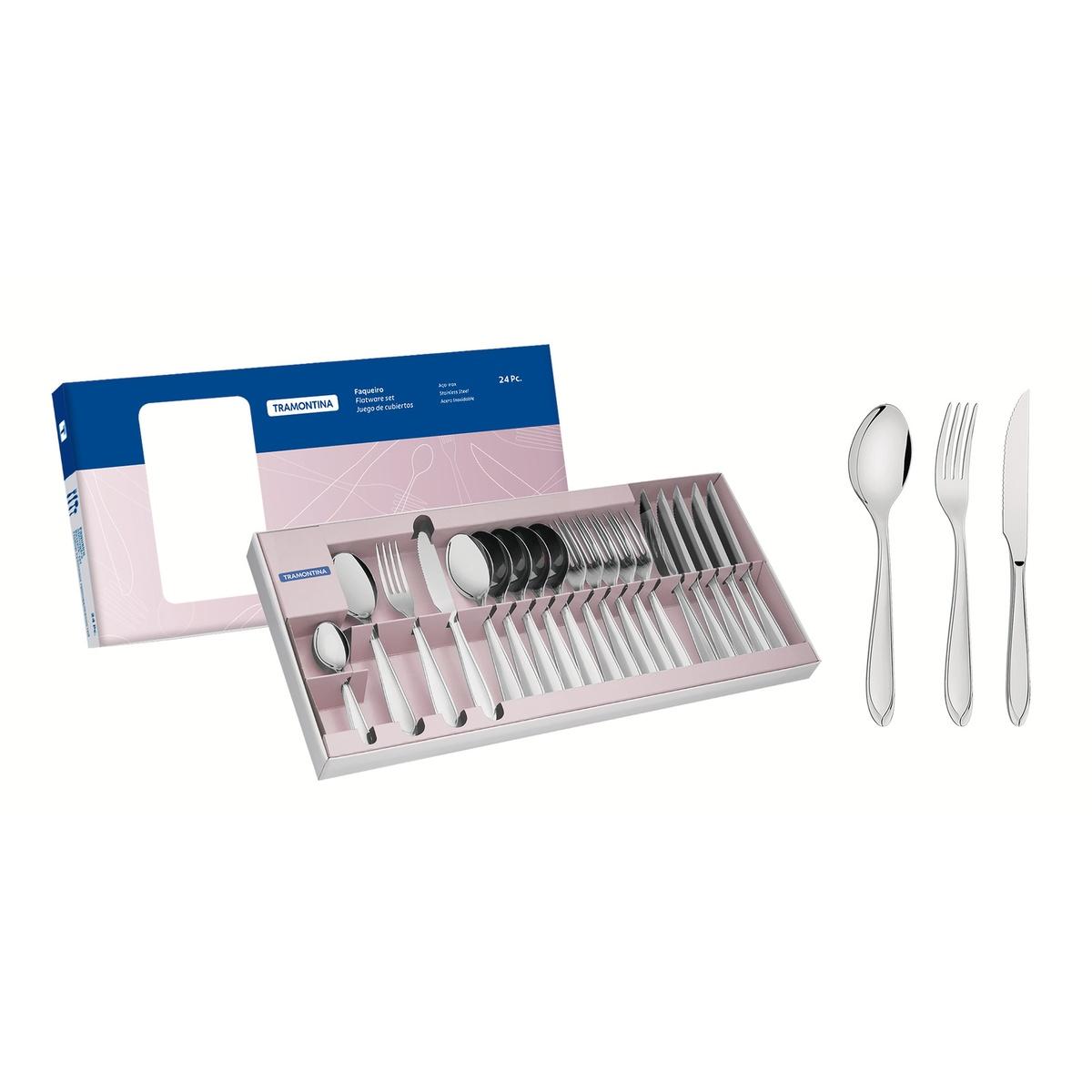 Faqueiro 24 Peças Aço Inox Laguna Tramontina Com Facas Para Churrasco Brilho