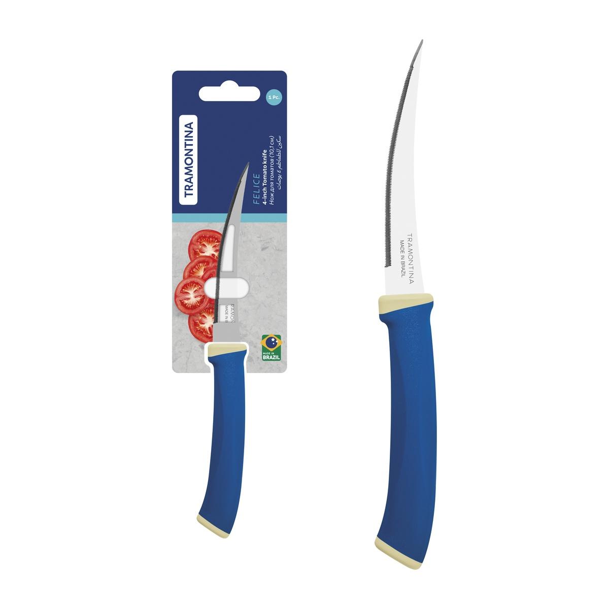 Faca Para Tomate Tramontina Felice 4 Polegadas Aço Inox E Cabo Polipropileno Azul Microsserrilhada