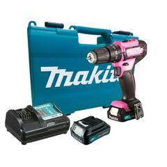 Parafusadeira Furadeira Impacto 12V Rosa 10Mm Sem Fio 2 Baterias Carregador Maleta HP333DWYEP Makita