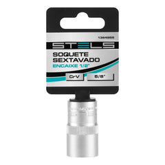 Soquete Sextavado 1/2'' 17mm CrV Longo Stels 1384955 Alta Resistência