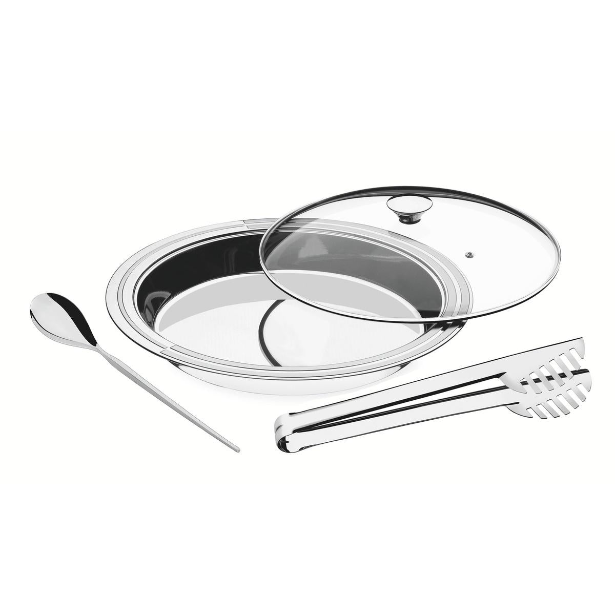 Kit Para Servir Tramontina Ciclo 3 Peças Redondo Aço Inox Com Tampa De Vidro Elegante Sofisticado