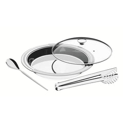 Kit Para Servir Tramontina Ciclo 3 Peças Redondo Aço Inox Com Tampa De Vidro Elegante Sofisticado