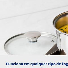 Caldeirão Tramontina Allegra Com Fundo Triplo Aço Inox 16 cm 2,1 L E Tampa De Vidro