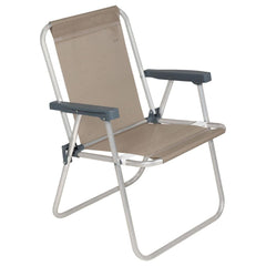 Cadeira de Praia Alta Lazy em Alumínio Bege Bel Dobrável Suporta até 110kg