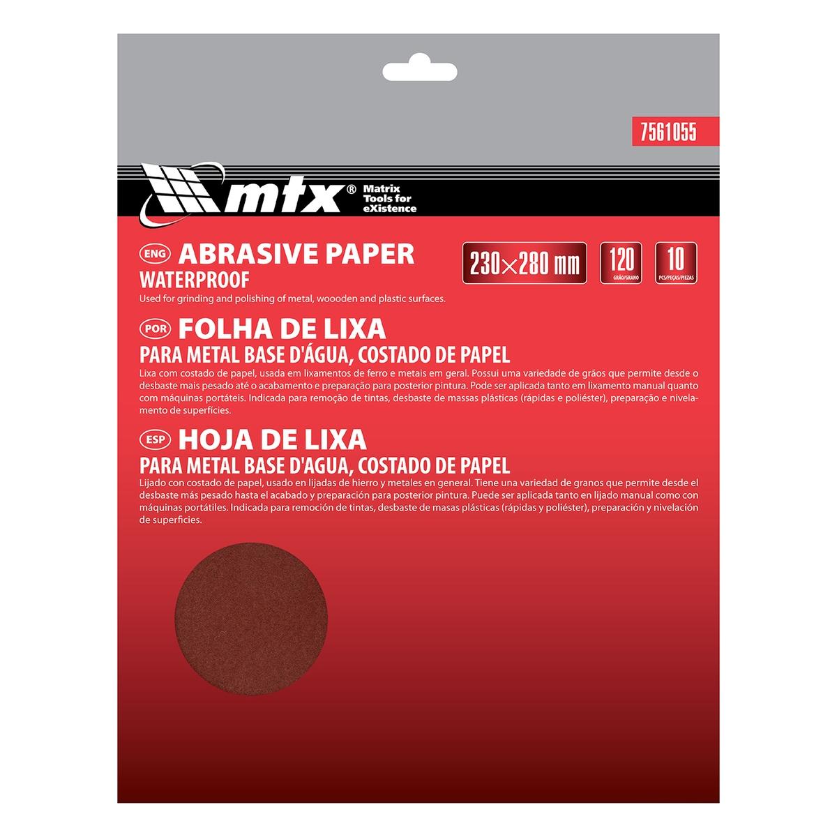 Folha de Lixa para Metal P120 230x280mm 10 Peças MTX 7561055 Base de Papel